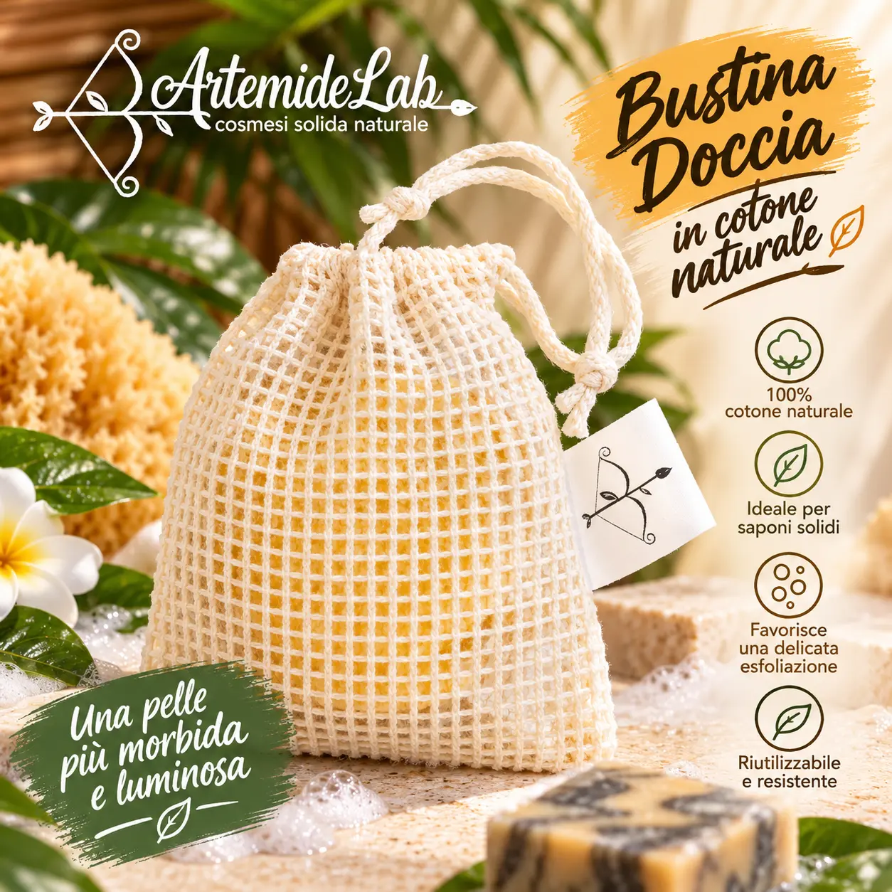 Bustina doccia in cotone naturale